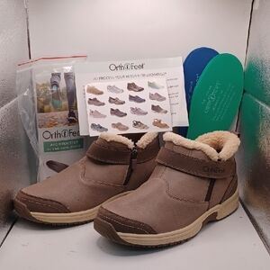 NEW Orthofeet Sienna Comfort Boots-Grey/Brown Women Size 10 US